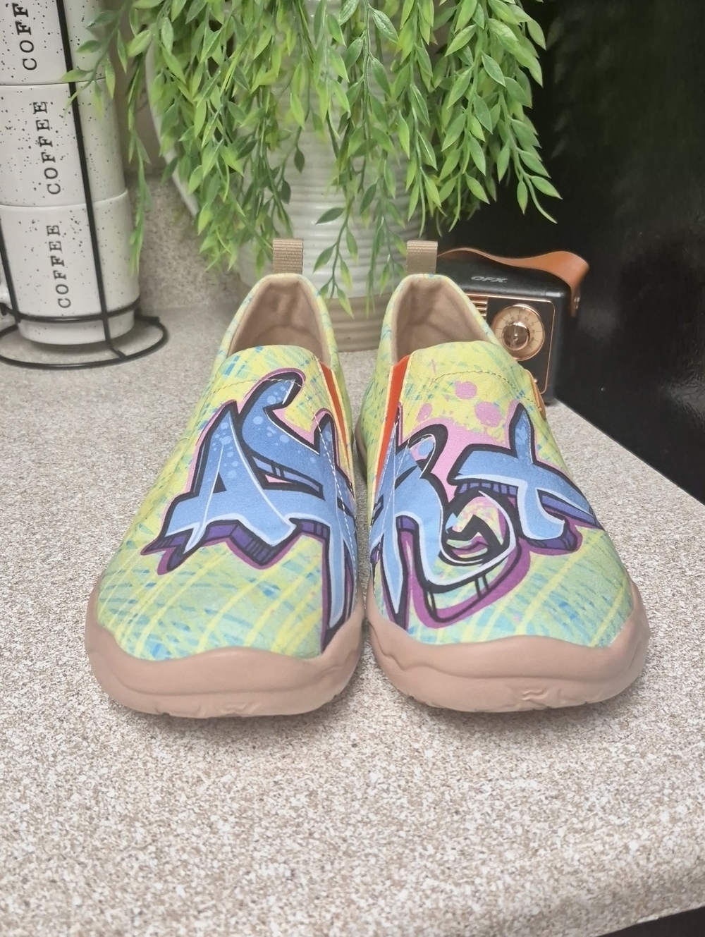 Isabel Toledo Yellow, Blue and Pink Graffiti Slip-On Sneakers